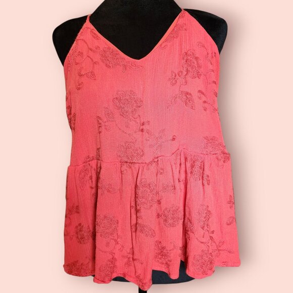 Daytrip orange embroidered boho babydoll top peplum hem spaghetti strap size L - Picture 1 of 6